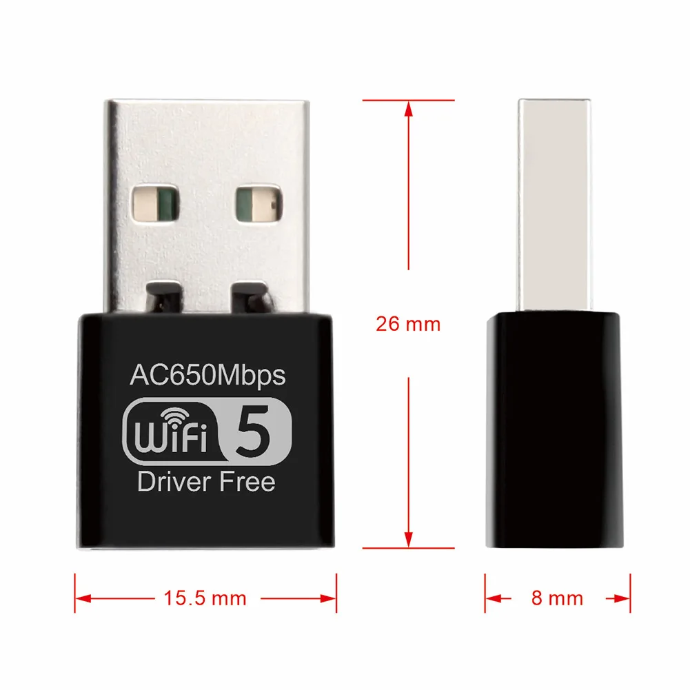650Mbps 300Mbps USB WiFi 어댑터 듀얼 밴드 2.4G 5.8Ghz 무선 외부 수신기 PC/노트북/데스크탑 용 RTL8811CU WiFi 동글