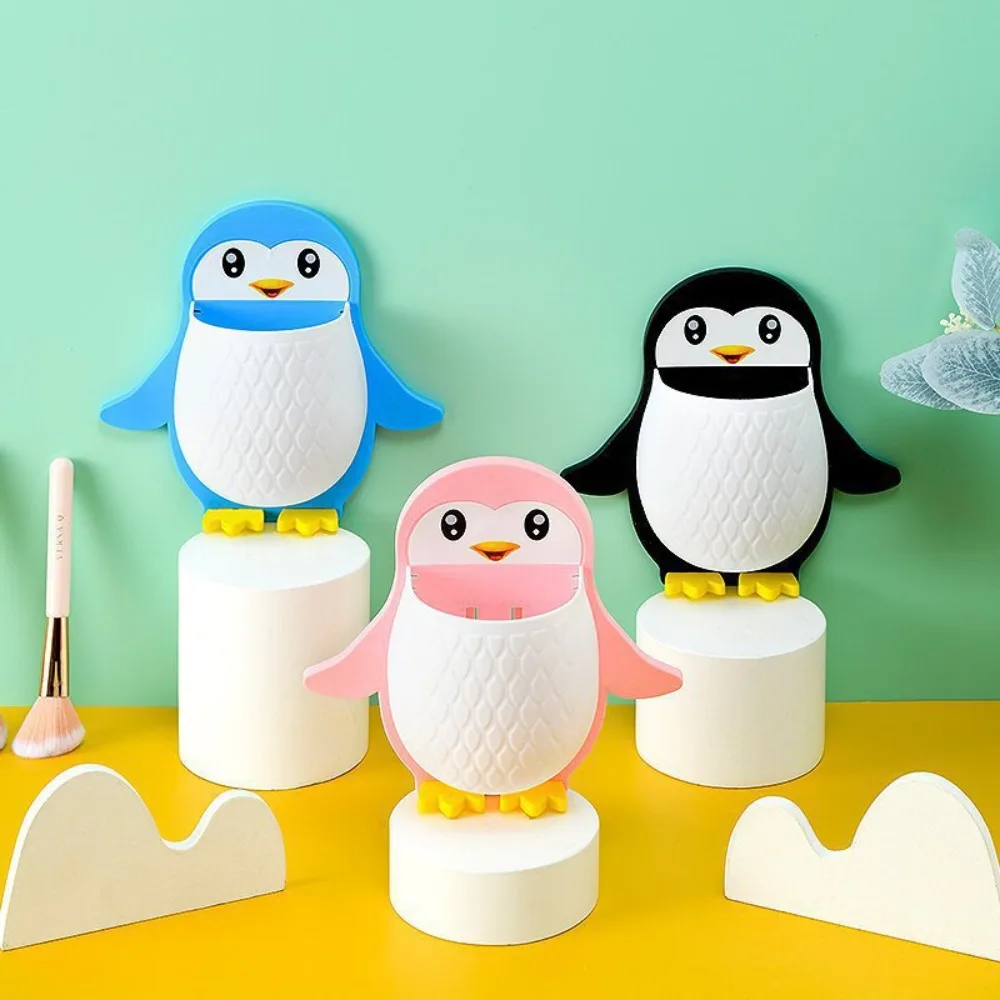 Penguin Toothbrush Holder Anti-dust PP Toiletries Cup Shelf Draining Wall Mounted Toothpaste Holder Bathroom Kitchen Desktop
