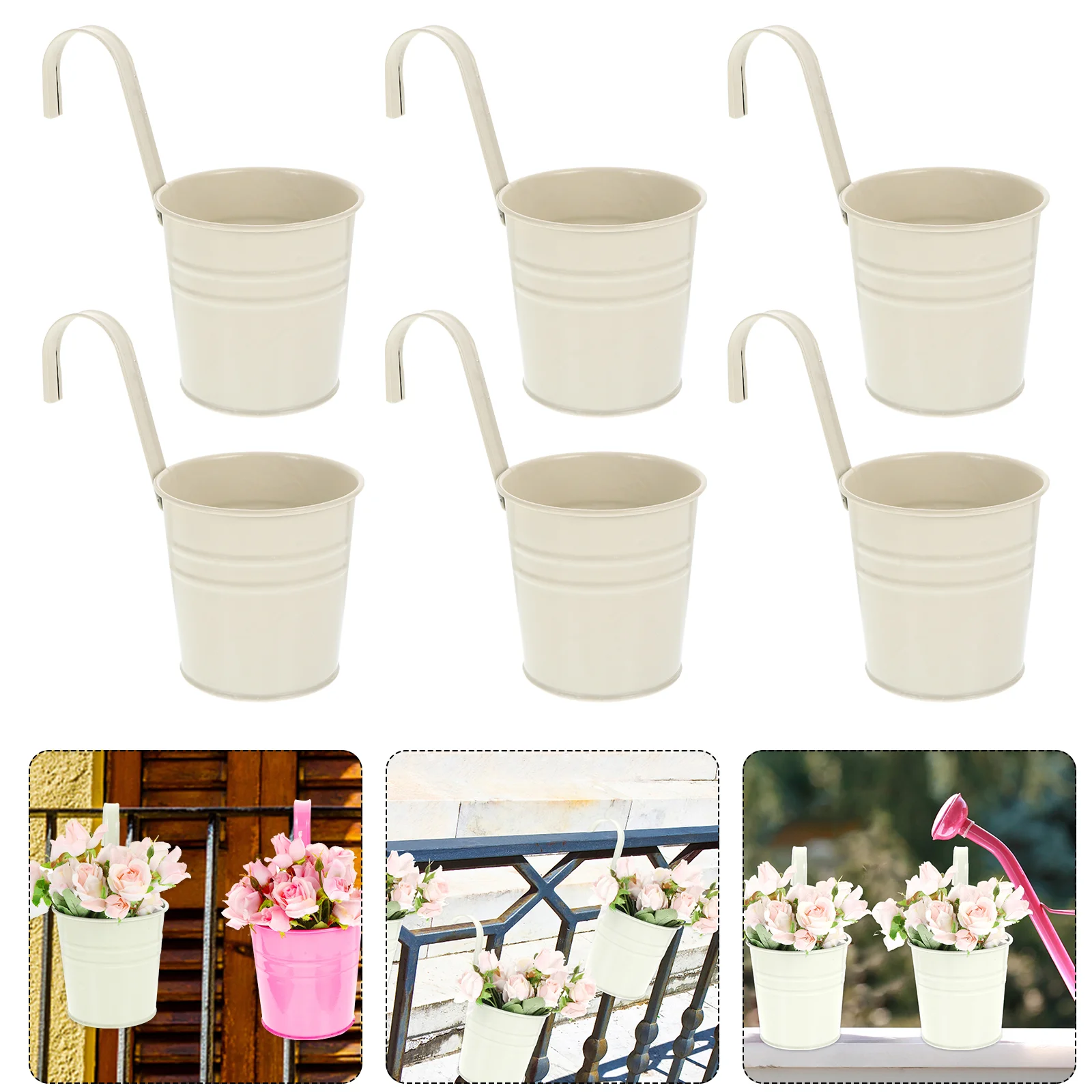 

6 PCS Hanging Tin Flower Bucket Holder Vintage Decor Delicate Indoor Retro Planter Metal Iron Home