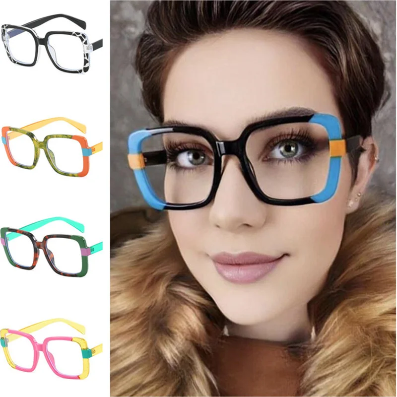 

NEW Anti-Blue Light Glasses Women Eyeglasses Rectangle Eyewear Personality Patchwork Frame Spectacles Google Retro Ornamental