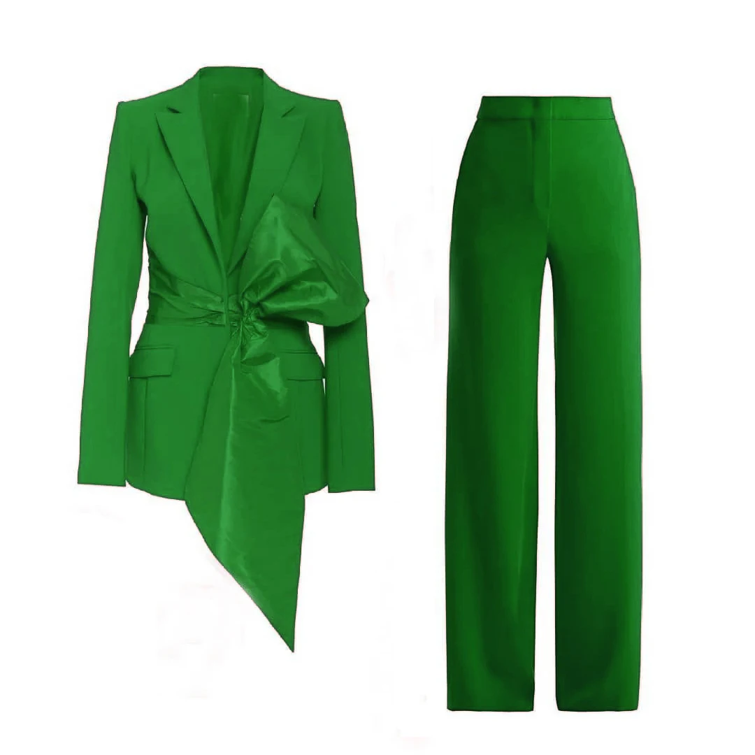 Women Party Dresses Solid Color Green Women Jacket Suits 2 Pieces