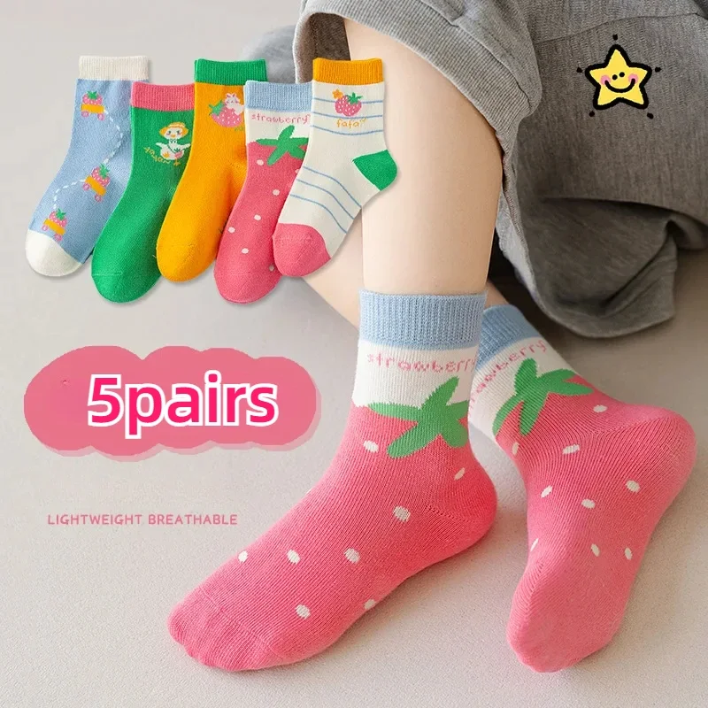 5 Pairs/Lot Kids Soft Cotton Socks Korean Love Heart Flower Print Baby Girl Socks Autumn Winter Warm Children Middle Tube cotton socks kids socks baby socks girls socks