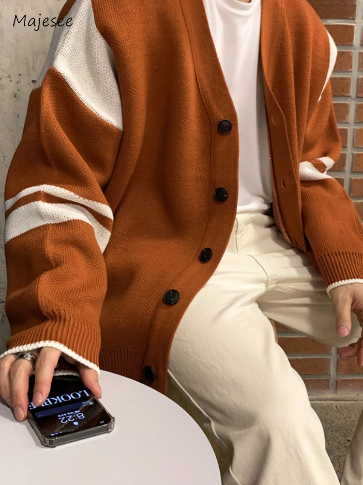 Knitted Cardigan Men Contrast Color Korean Style Temperament Handsome Single Breasted Leisure Cozy Sweaters Soft Streetwear 2023