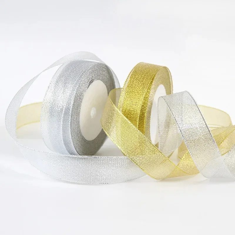 Gold and Silver Metallic Glitter Ribbon – 25-Yard Roll for DIY Crafts, Sewing, and Gift Wrapping