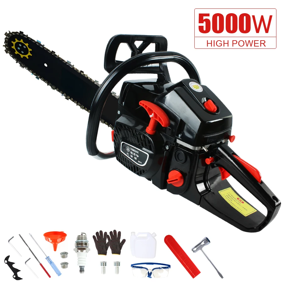 מסור ידני בעוצמה של 5000W 68CC מסור שרשרת בעל כוח גבוה מסור שרשרת דו-פעימה באורך 20 אינץ ' מסור פילינג קטן לבית ולגינה