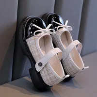 Girls Patchwork Black Leather Shoes Autumn Butterfly-knot Lolita Children Mary Janes Elegant Round Toe Comfort Kids Shoes H07164 2