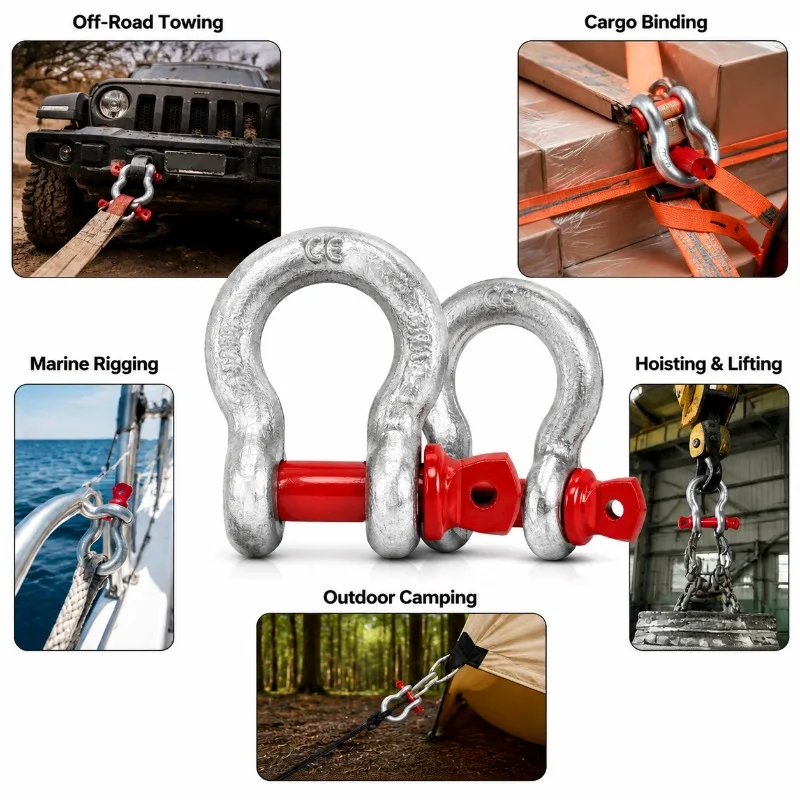 Heavy Duty Forged Carbon Steel D Ring Anchor Shackles - Set of 2