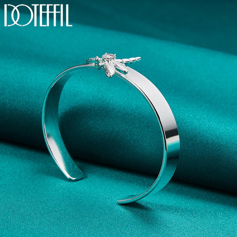 DOTEFFIL 3pcs 925 Sterling Silver AAA Zircon Dragonfly Neckalce Ring Bracelet For Woman Man Wedding Party Charm Jewelry