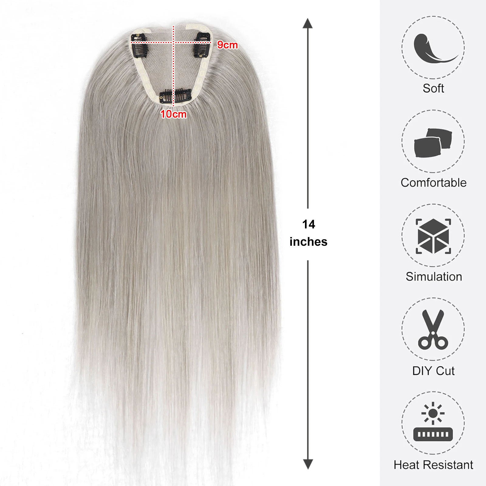 Grey 100% Remy Human Hair Toppers 14Inch Straight Hair Piece