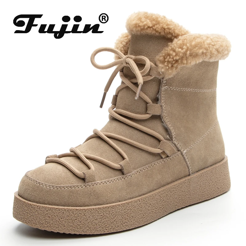 

Fujin 3Cm Suede Genuine Leather High Top Women Winter Warm Plush Ankle Booties Spring Wedge Platform Boots Wedge Autumn Shoes