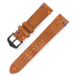 Vintage Genuine Leather Watch Strap, 20mm/22mm, Retro Bracelet Design - 22mm watch band (Yellowish brown 07)