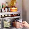 Wall mounted kitchen spice rack storage set without drilling, with sealed containers and distributors, suitable for home use 3
