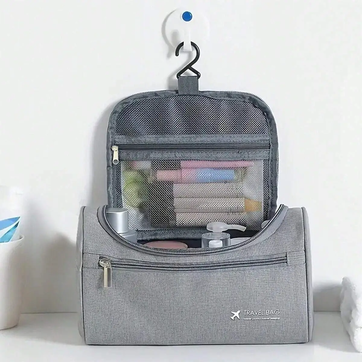 1pc-Outdoor Travel Toilet Bag Cationic Waterproof Zipper Men and Women Waterproof Bag Makeup Bag-zipper Color Random