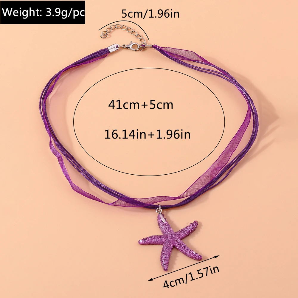Aihua Boho Bunte Harz Seestern Halskette für Frauen Koreanische Seil Halsband Halskette Sommer Strand Party Urlaub Schmuck Geschenke – Detail 9