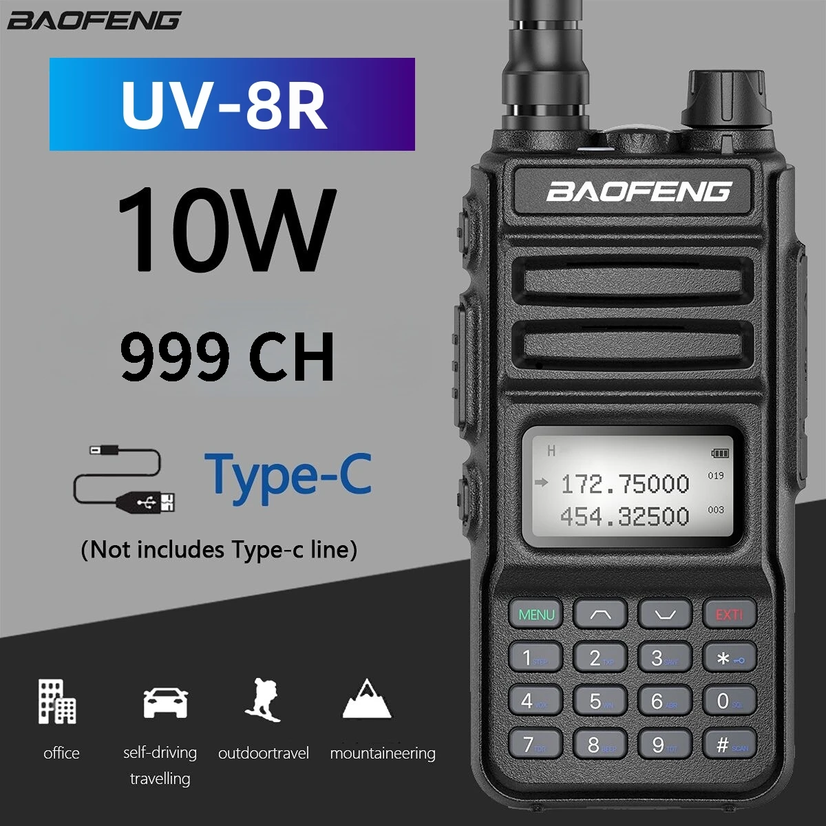 BaoFeng UV-15R 10W Power 999CH Walkie Talkie Radio Support Type-C Charger 50KM Transceiver Upgrade UV-10R UV-5R Two Way Radio uv s9 plus high power walkie talkie cb radio transceiver 8w 10w 10km long range up of uv 5r portable radio hunt city