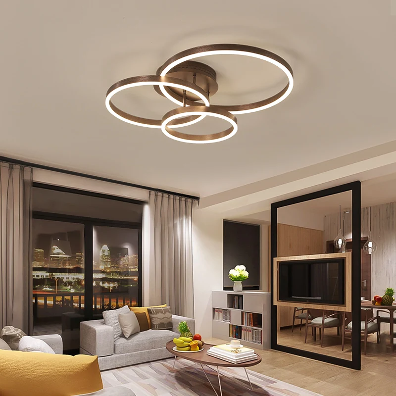 Nordic Round Circle Led Chandeliers Gold Coffee Ceiling Light For Bedroom Living Dining Room Kitchen Study Indoor Daily Fixtures led chandelier ceiling chandelier