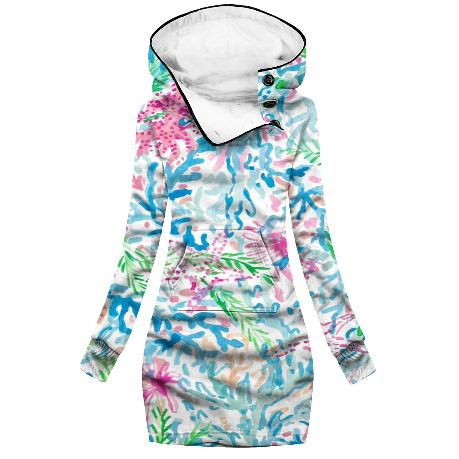 Colorful Graffiti 3D Printed Hoodie Dress Novelty Hoodies Women Casual Long Sleeve Hooded Pullover Tracksuit