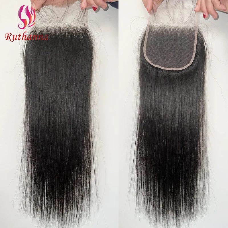 4x4 Lace Closure Straight Human Hair Transparent Swiss Lace Closure Brazilian Virgin Hair Pre-Plucked Natural Color 150% Density