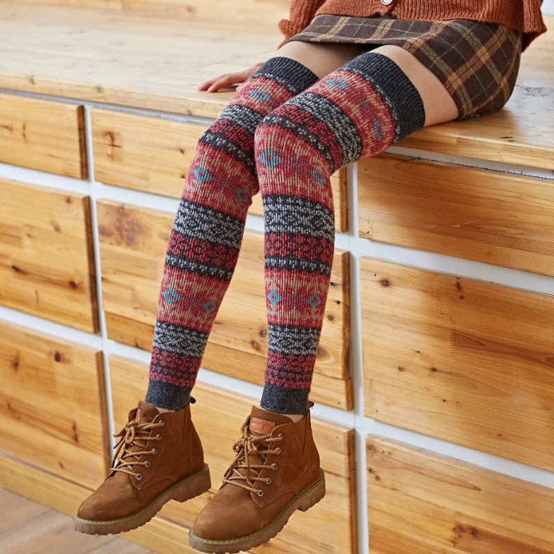 

Women's Leg Warmer Boot Cuff Winter Warm Over The Knee Stockings Thigh High Socks Rabbit Fur Wool Snowflake Foot Sock Boot Cover