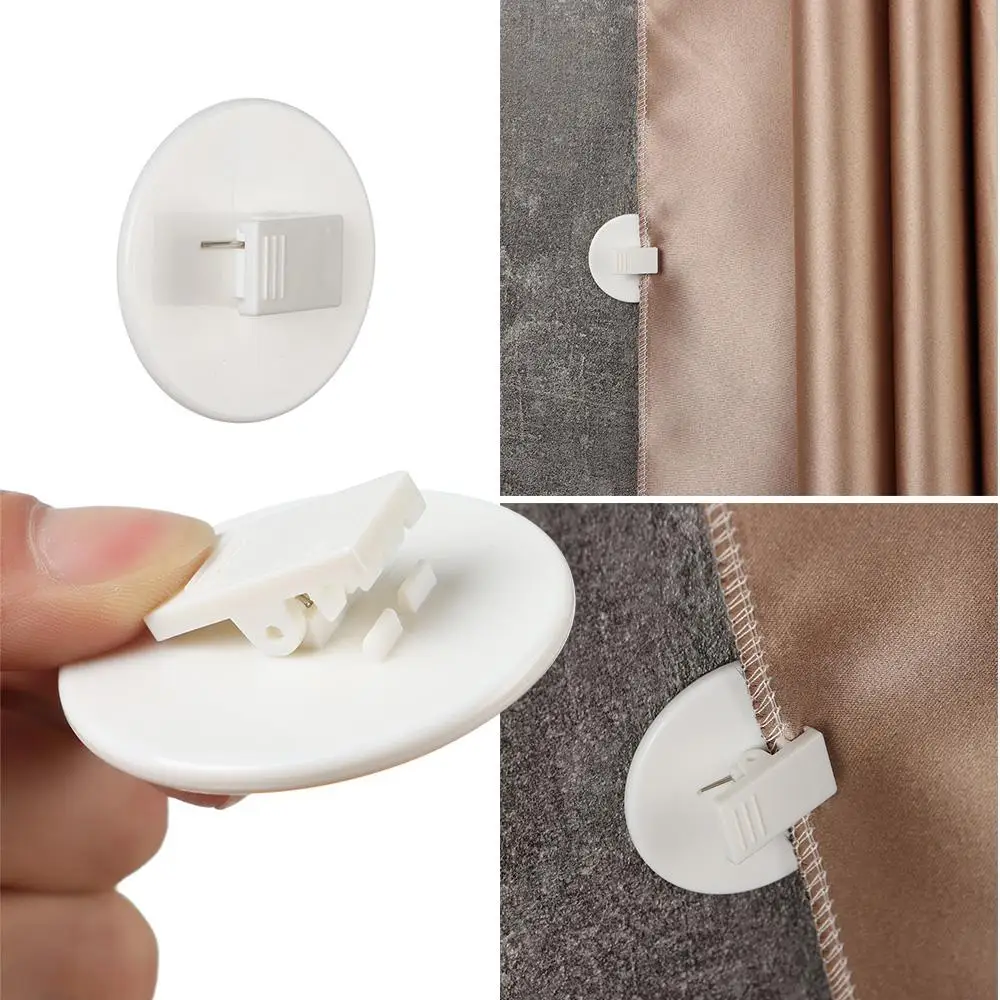 White Plastic Shower Curtain Clips Self Adhesive Fixing Clip Windproof Splash Guard Seamless Buckle Bathroom Accessories