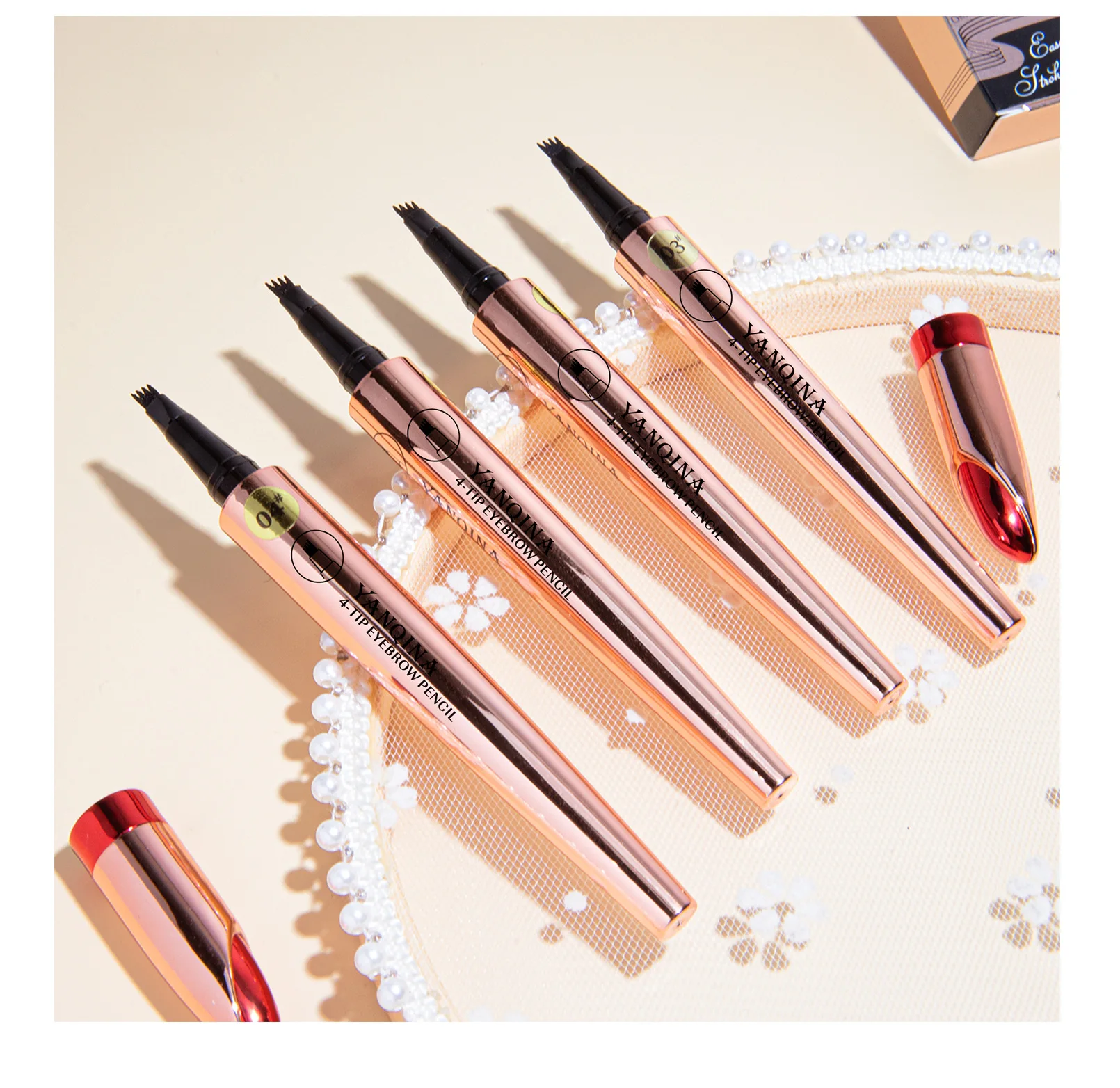 YANQINA Eyebrow Pencil 4-Tip Microblade Eyebrow Pen Smudge-Proof Waterproof Long-Lasting Natural Eye Brow Pencils for Women 6