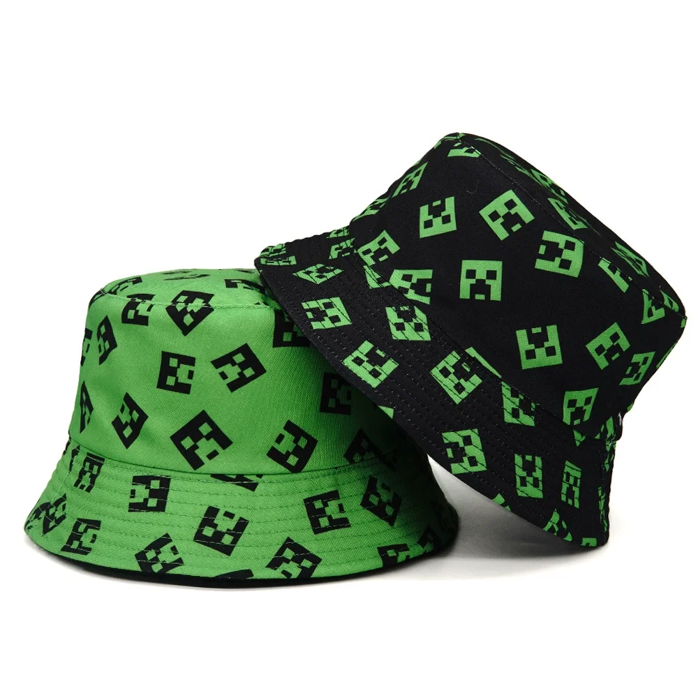 Minecraft Cartoon Creeper Fishermen Hat Anime Men Fashion Summer Outdoor Bucket Hat Trend Casual Travel Hip Hop Sunscreen