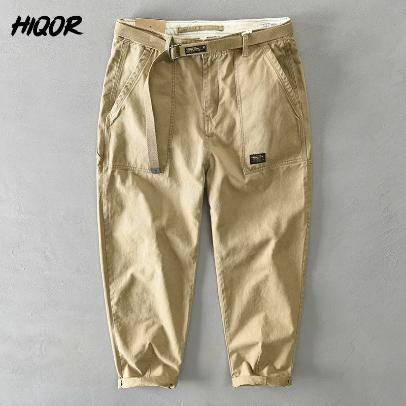 100% Cotton Casual Pants Spring Men Fashion Metal Belt Buckle Cargo Pants Hip Hop Trouser Man Pant 28-38 cotton work pants military cargo pants casual tooling pants cargo pants
