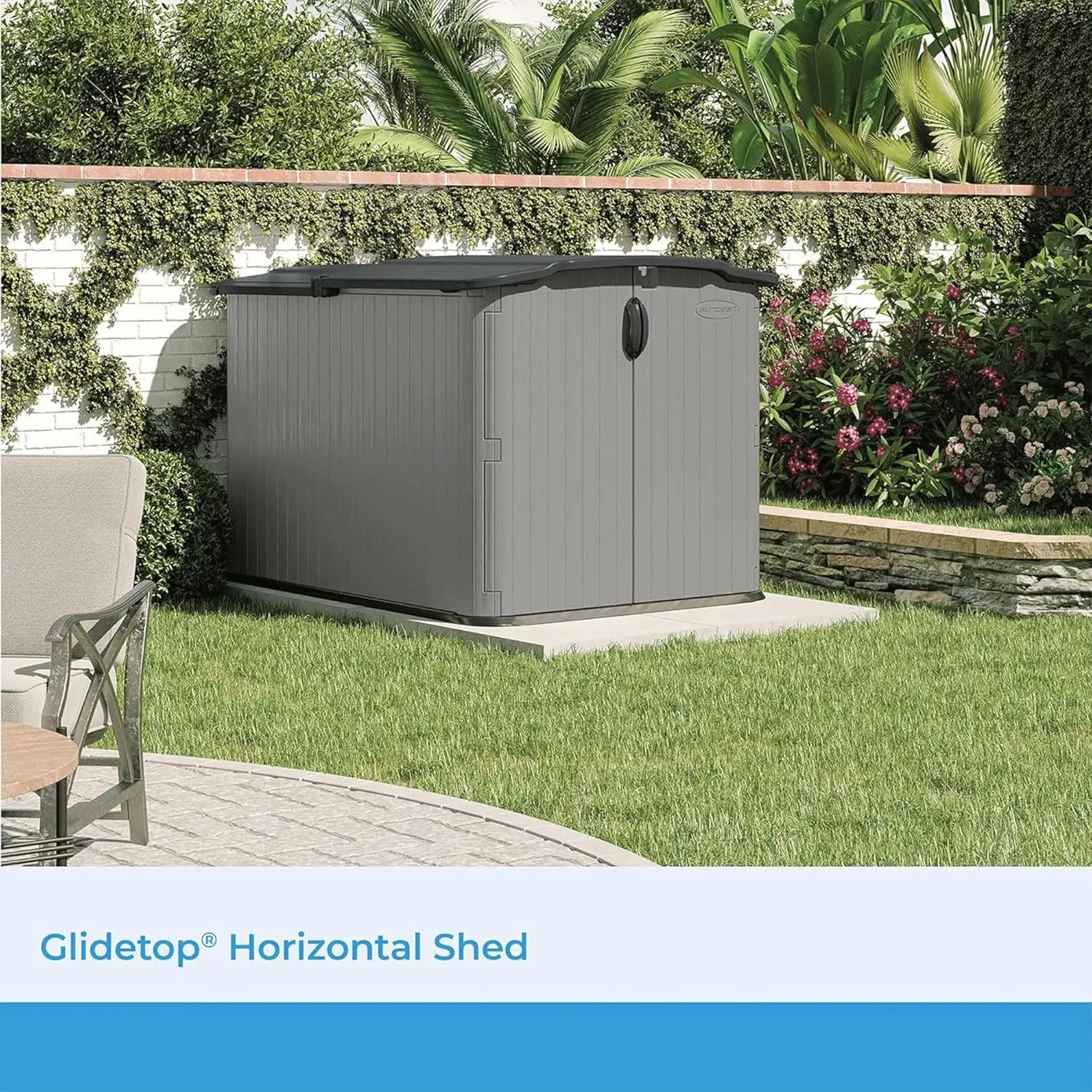 2025-hotGlidetop Horizontal Outdoor Storage Shed with Pad-Lockable Sliding Lid and Doors, All-Weather Shed 57.5" W x 79.75" D x