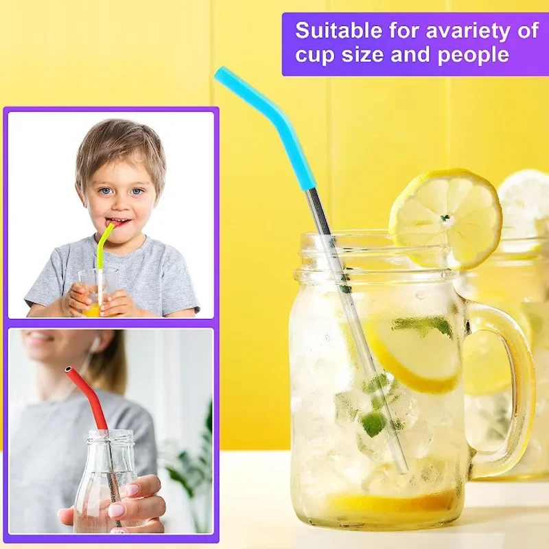 6pcs New High-end Metal Silicone Straw Covers 8mm Outer Diameter Food Grade Rubber Straw Covers Flex Elbow Hydraflow Straw