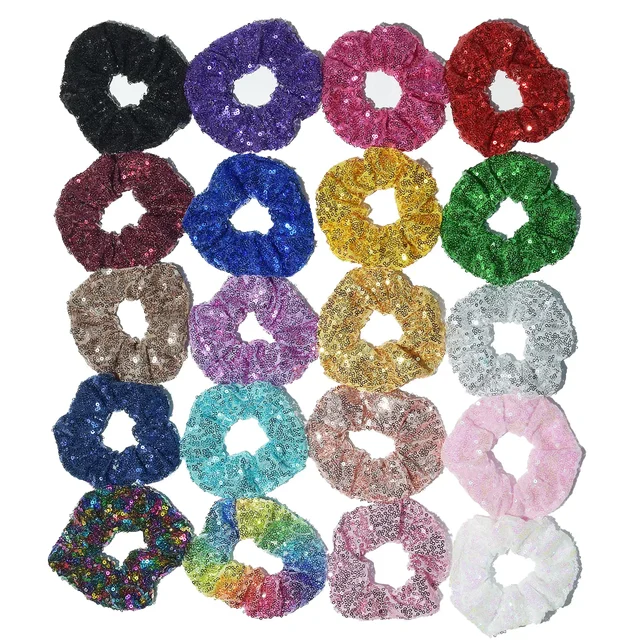 4.3inch Sparkly Sequin Scrunchies Glitter Hair Ties Ropes Colorful Elastic Hair Bands For Women Girls Kids Hair Accessories 2