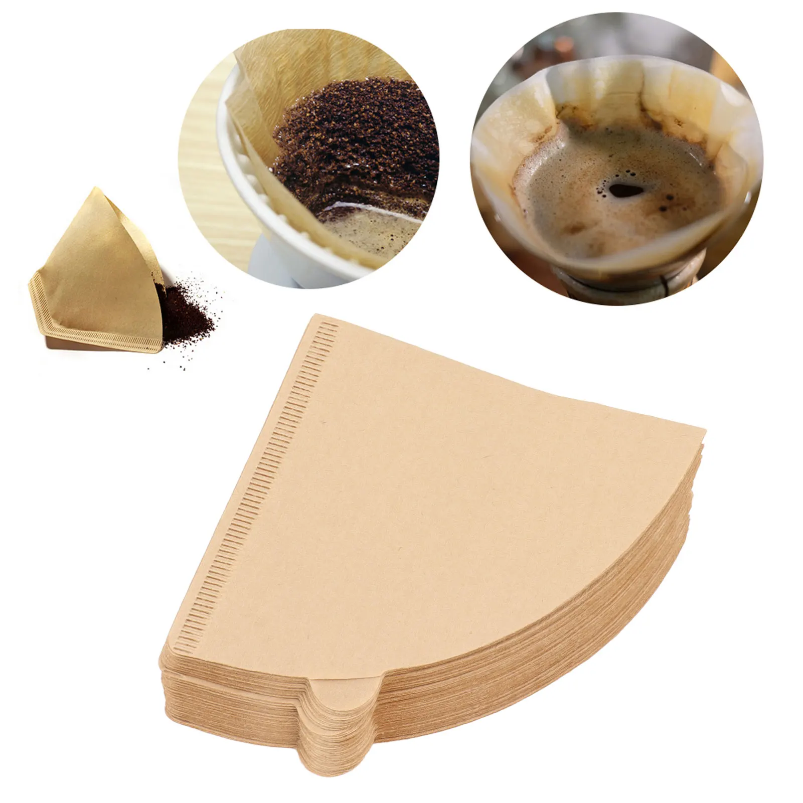 

100Pcs Coffee Filter Paper Disposable 2‑4 Cups Original Color Cone Shape Coffee Strainer For Home