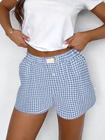 Shorts for Women Teen-girls Elastic Waistband Pull-on Red Blue Plaid Shorts Outfit Casual Lounge Summer Shorts - Image 5
