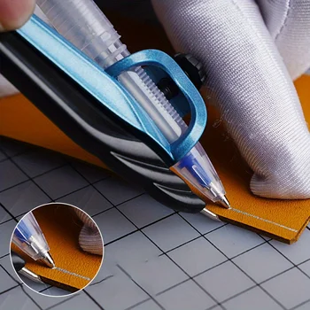 Calibro in pelle da 1 pezzo per spaziatura Strumento per la creazione di pelle fai-da-te Calibro per marcatura bordo in pelle regolabile Clip Strumenti in pelle con penna al mercurio