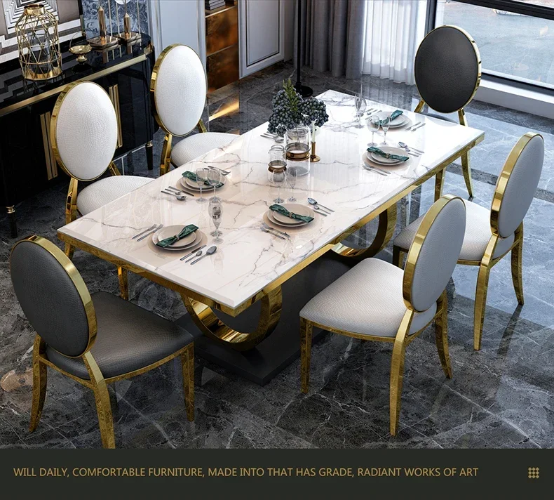 Light luxury modern simple marble dining table and chair combination living room rectangular home dining table