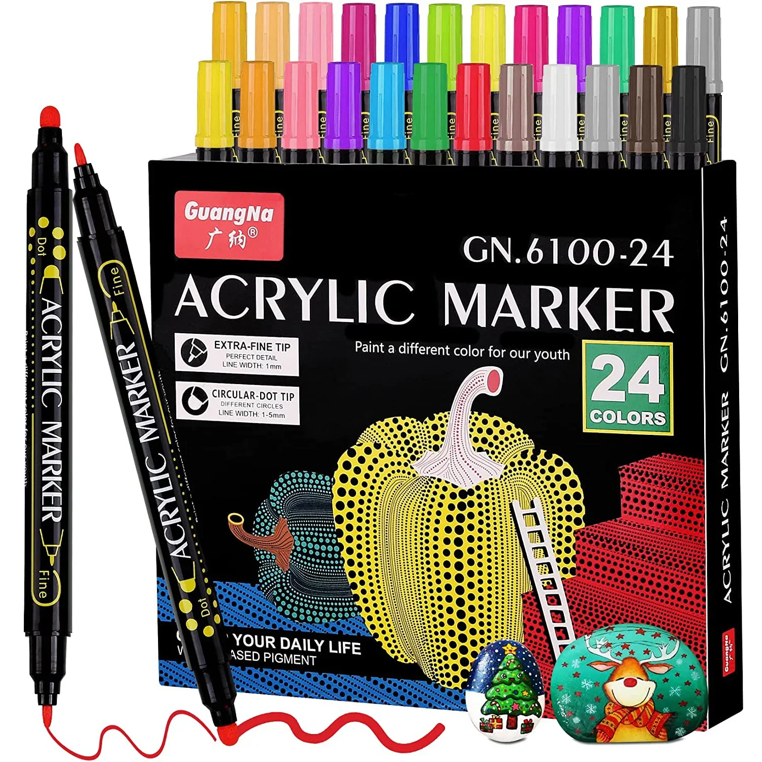 12/24/36/48 Dual Tip Acrylic Paint Markers, Paint Pens with Fine Tip and Medium Tip, Paint Markers Gift for DIY Crafts Making fuliwen 017 resin acrylic fountain pen big size ink pen with unique silver snake ring medium nib luxury gift pen