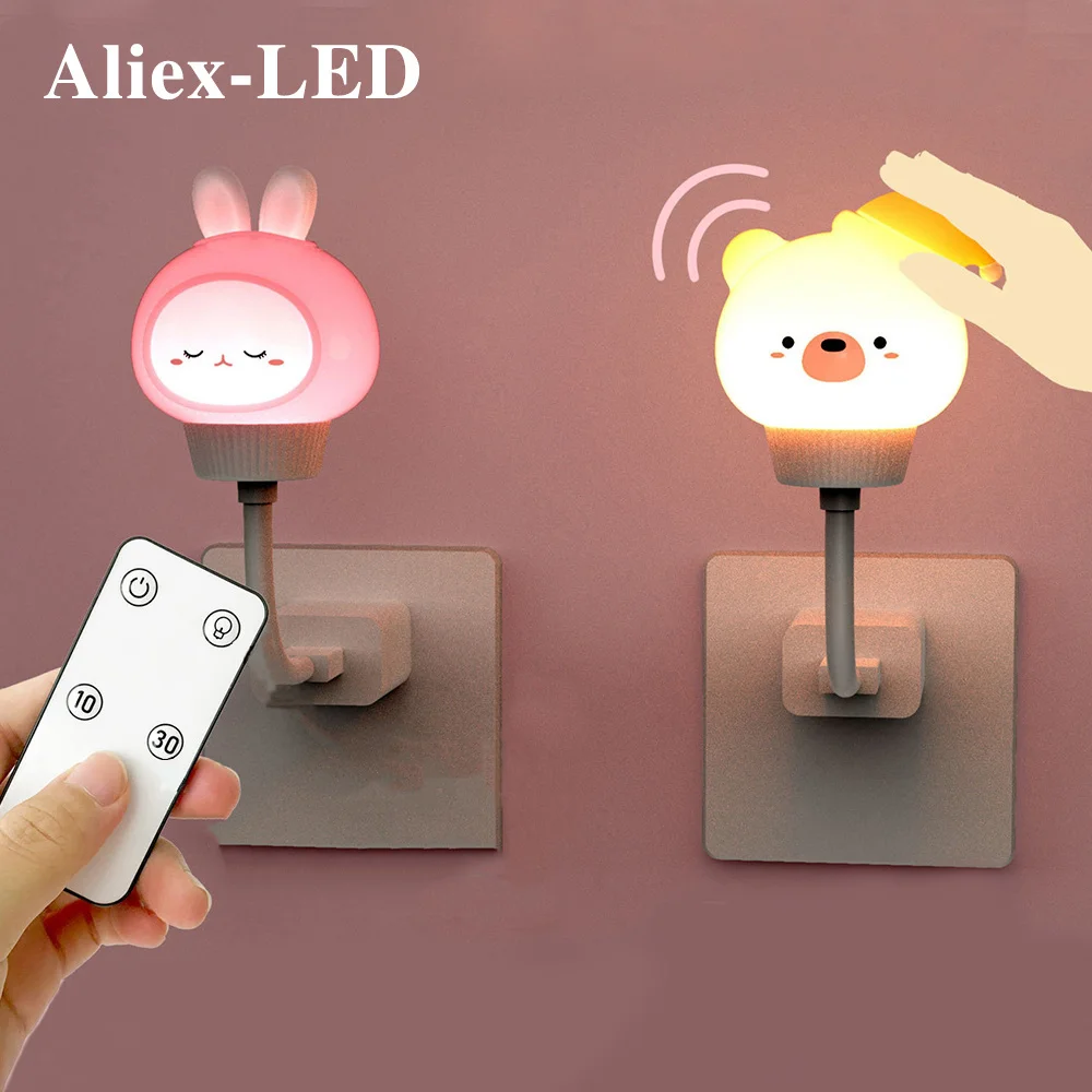 

LED Chlidren USB Night Light Cute Cartoon Night Lamp Bear Remote Control for Baby Kid Bedroom Decor Bedside Lamp Gift