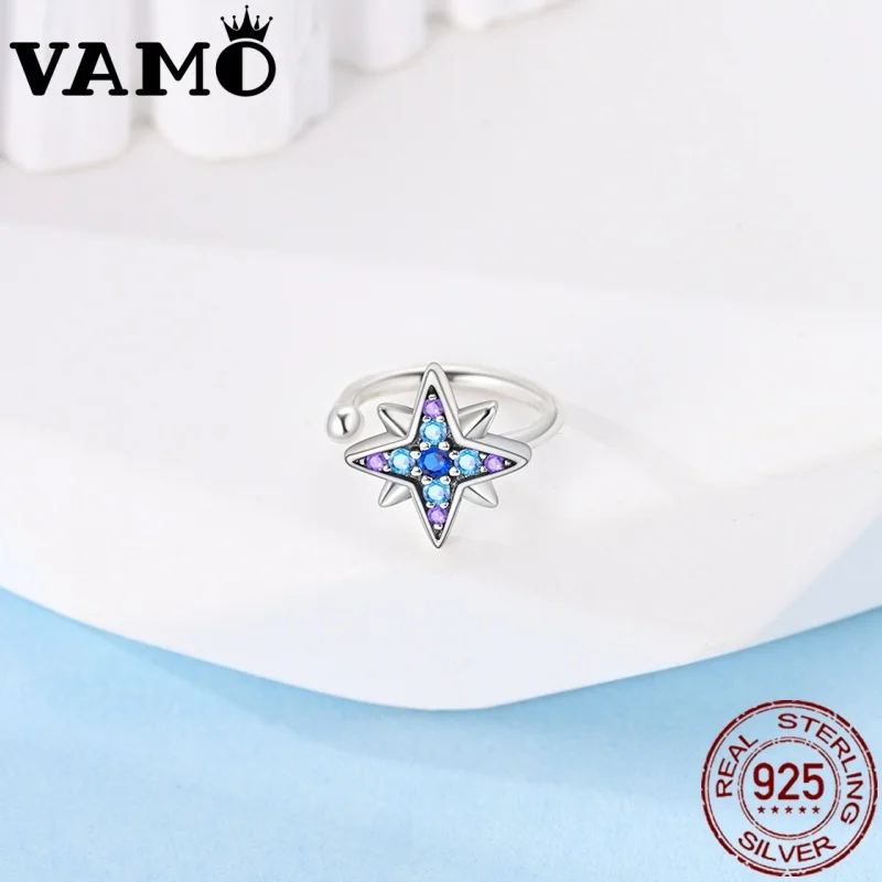 Ear Clip Earrings 925 Sterling Silver Night Star CZ Zircon Women For Anniversary Wedding Gift VAMO