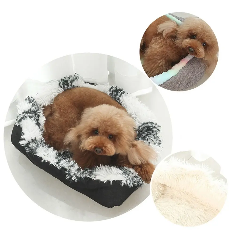 

Квадратная кровать для собак, удобная зимняя теплая длинная плюшевая корзина для домашних животных, мягкие Аксессуары