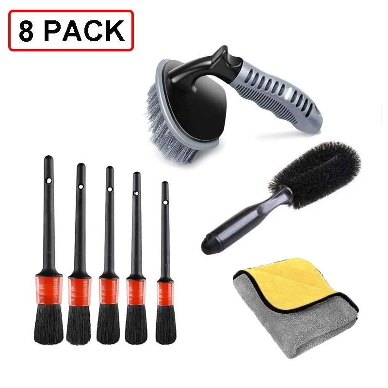 

8Pcs Wheel Brush For Car Tire Rim Cleaning With Short Handle Auto Detailing Brushes And Microfiber Towel Car Wash Accessories