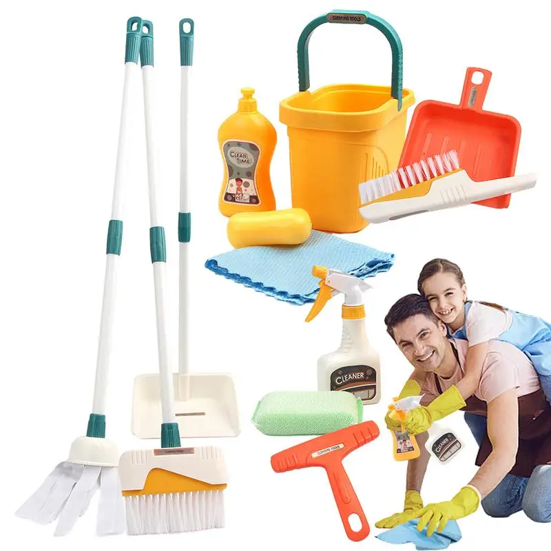

Kids Cleaning Toy Set 12pcs Pretend Play Housekeeping Set Kids Chore Kit With Broom Dustpan Mop Brush Spray Bottle Scraper And