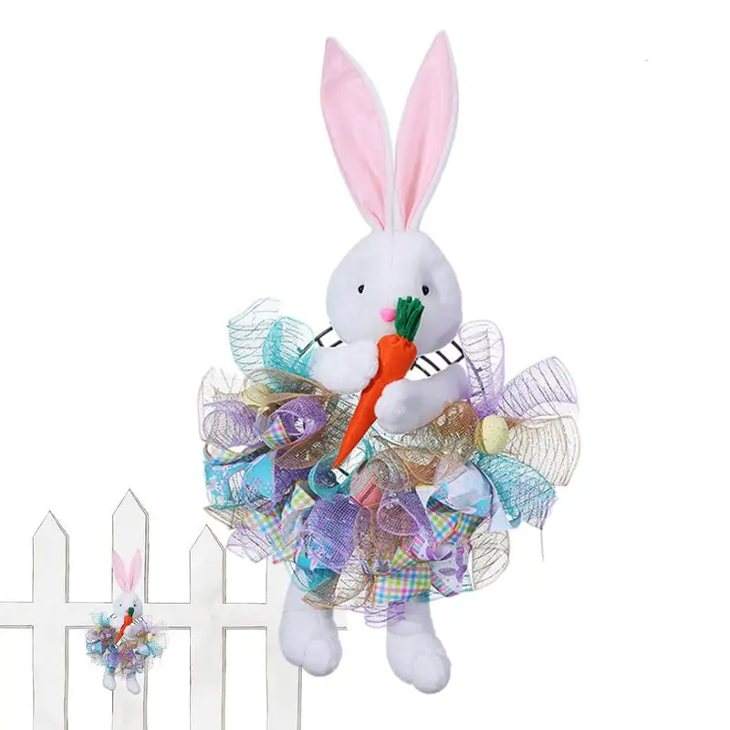 

Пасхальные венки для входной двери, милый Пасхальный венок в виде зайчика, украшение для передней двери, искусственный весенний венок в виде зайчика, праздничный венок для