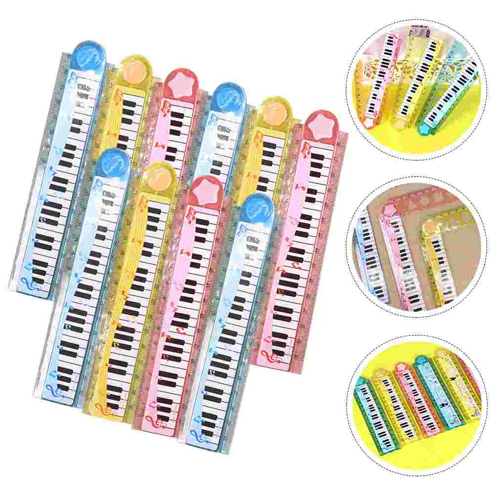 10 Pcs 30cm Piano Ruler Multi-function Student Reusable Straight Cartoon Double Sided