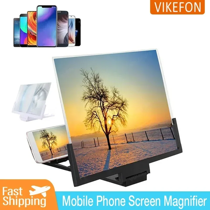 Phone Screen Amplifier 12/14in 3D Magnifying Glass Stand HD Video Enlarged Screen Bracket