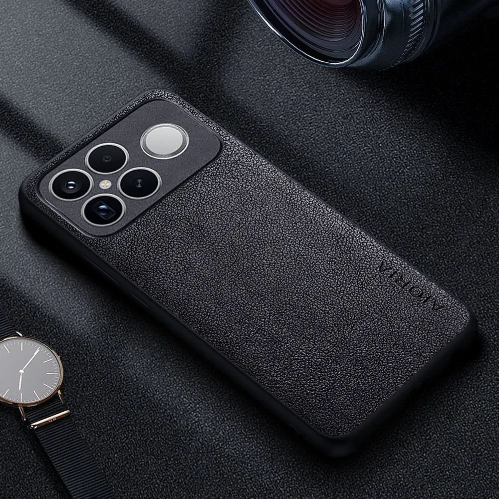 Premium Luxury Leather Retro Business Style Solid Color Phone Case