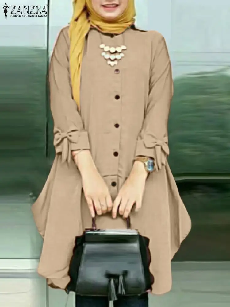 

Женская рубашка ZANZEA с отложным воротником и рукавом 3/4, Весенняя женская блузка, повседневные мусульманские Длинные Топы Eid Mubarek