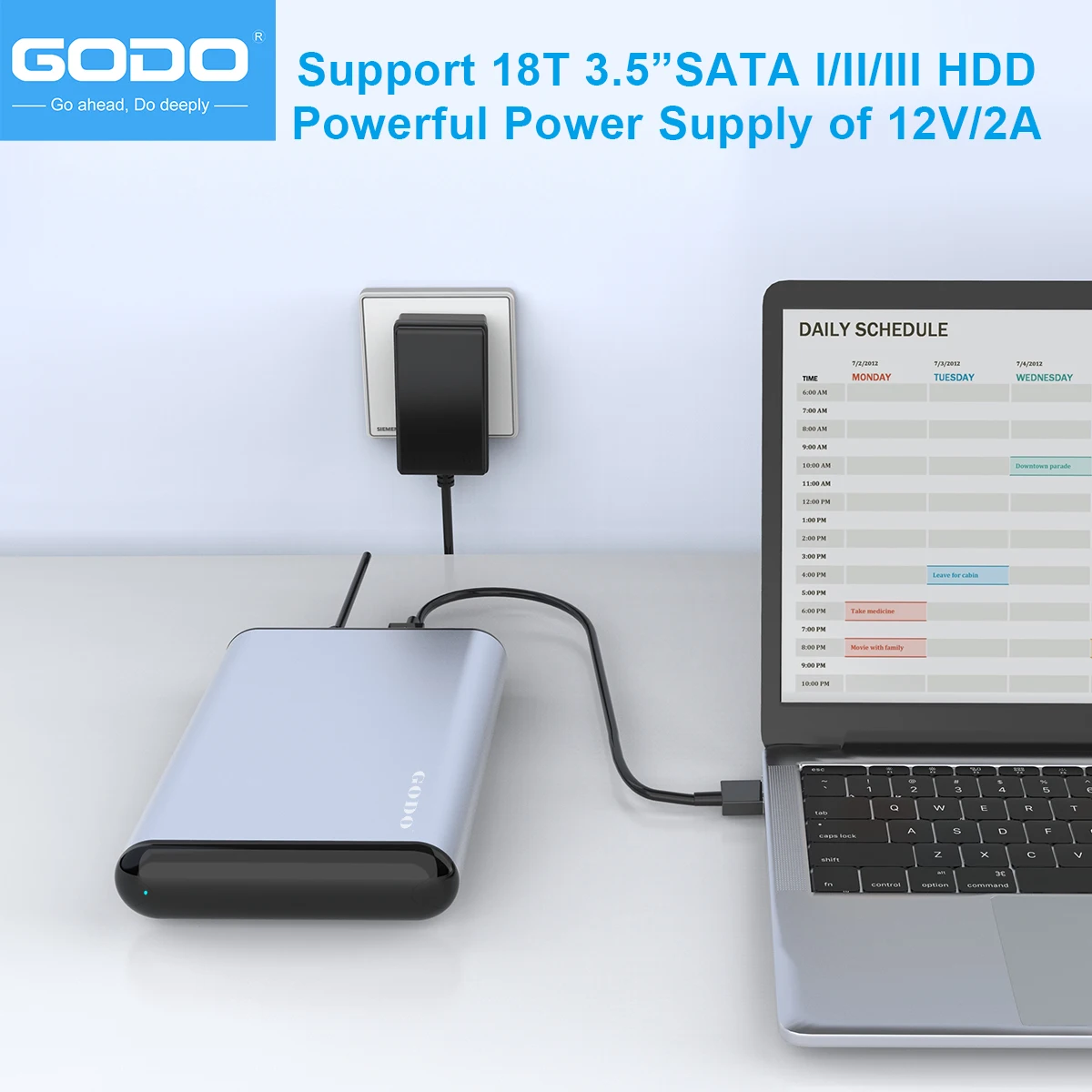 GODO External Hard Drive Enclosure 3.5 inch for 2.5 3.5 SATA HDD SSD,USB 3.0 to Aluminum Hard Drive Dock Case with Stand 18TB