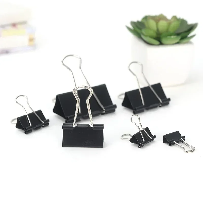 Binder Clips Paper Clips Metal Clamp Clips 10PCS Metal Paper Clip Foldback Metal Binder Clips Black Grip Clamps Paper Document Office School Stationery 19-51mm