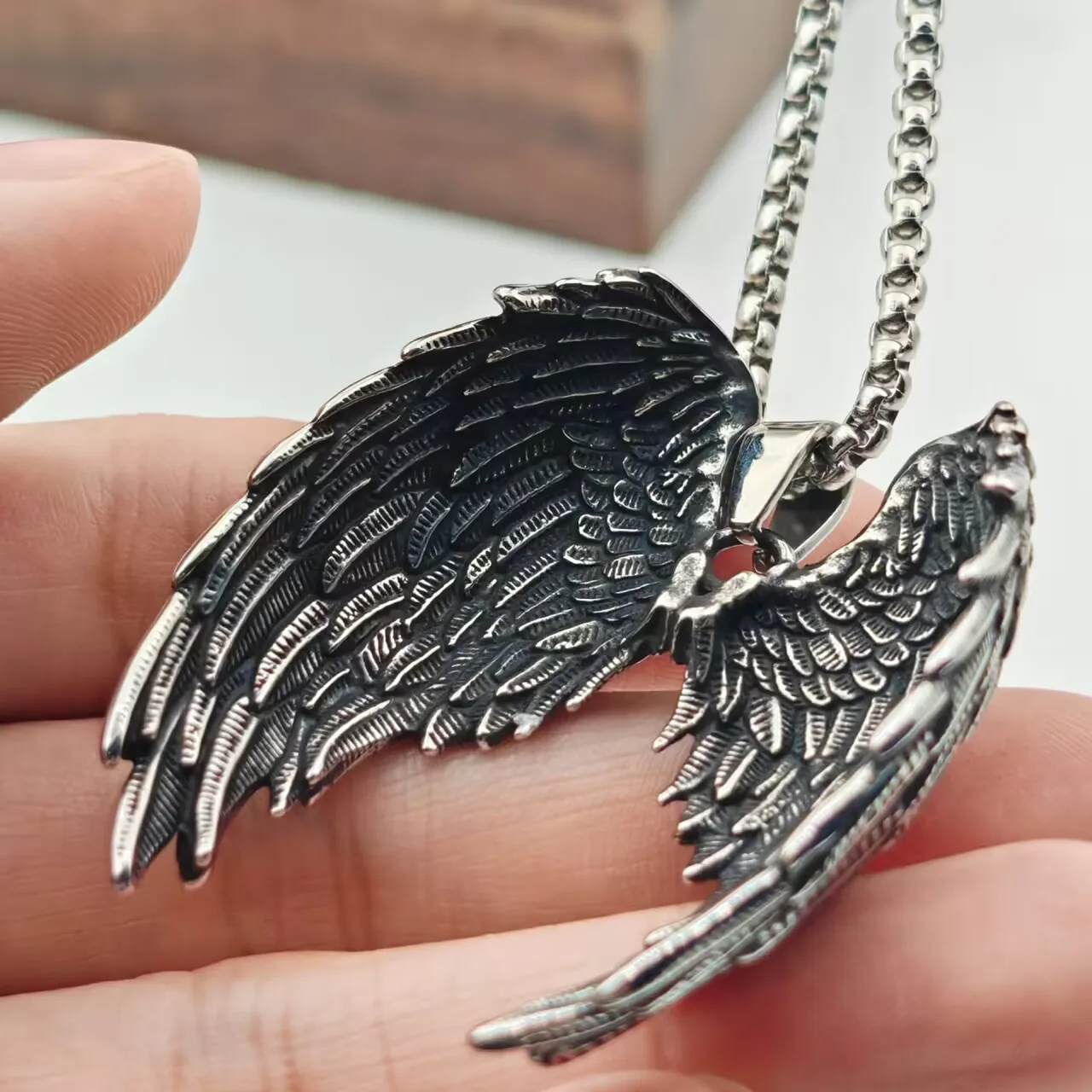 Soaring Angel Mens Angel Pendant Necklace Angel Wing Necklace