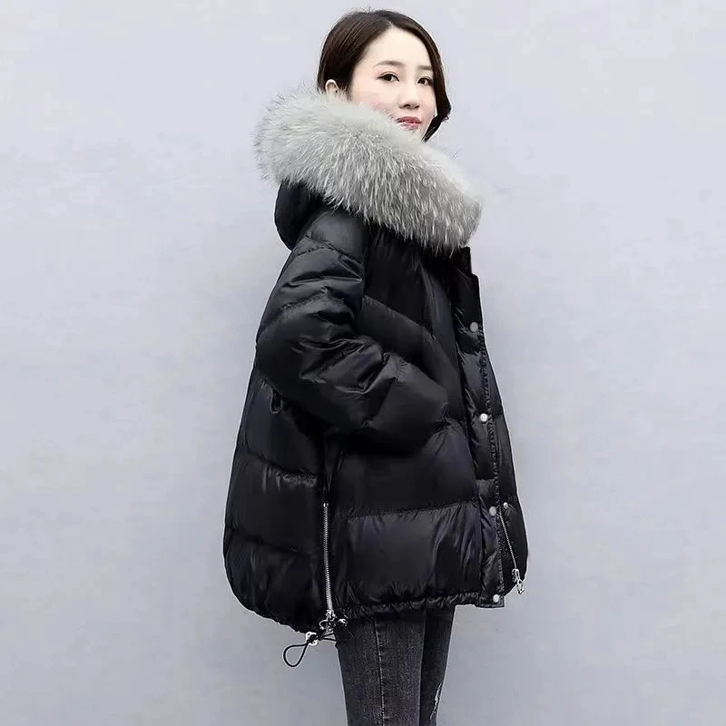 2024 Winter New Warm Down Cotton Jacket With Large Fur collar Hooded Coat Loose Women Thicken Parker Puffer Overcoat Casual wear 3