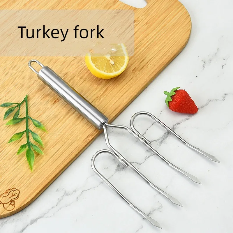 1PC Stainless Steel Fork Barbecue Fork Creative Turkey Barbecue Skewer Chicken Wing Outdoor Camping BBQ Kitchen Meat